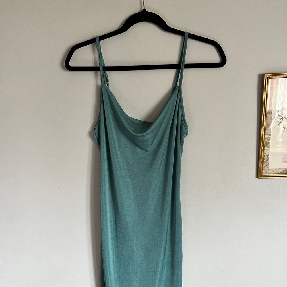Teal Sleeveless Draped Dress